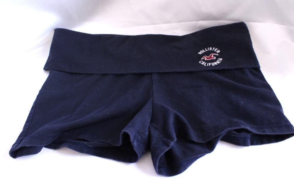 Hollister Y2K Fold Over Yoga Shorts Navy Blue Logo Low Rise Women’s M Irregular